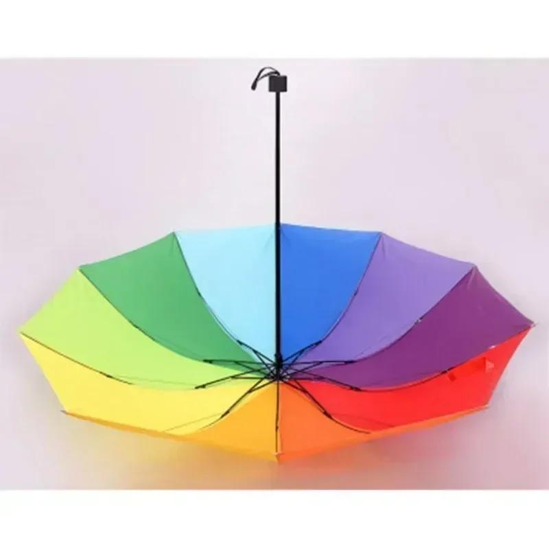 Folding Sunshade Double Breathable Rainbow Umbrella Rain Sunshine Can Be Used for Outdoor Camping Outings Hiking Picnic Queues