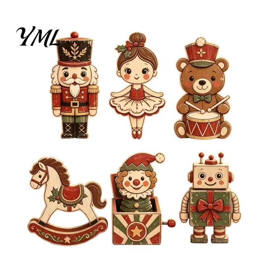 Wooden Holiday Ornaments 6Pcs Christmas Tabletop Signs, Xmas Sign Decor, Santa Reusable Figurines Snowman Reindeer Gingerbread House for Mantel Table