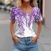 Women's T Shirt Tee Fashion Skew Collar Button-up Vintage Print Short-sleeved Top