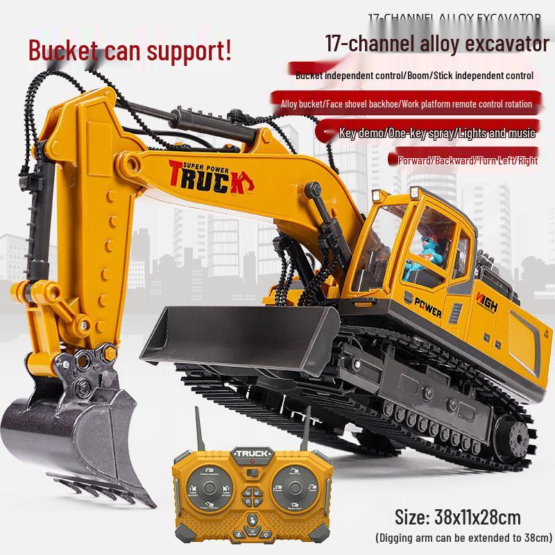 Alloy Remote Control Excavator Digger Vehicle Toy Bulldozer for Kids - Free Shipping