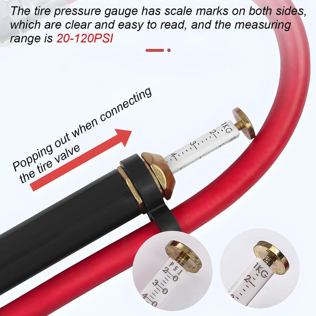 Heavy Duty Bayonet Style Tire Inflator With Air Chuck, 0-200PSI 17PCS Auto Tire Pressure Gauge With 4 Way Tool & Valve Core, Air Compressor