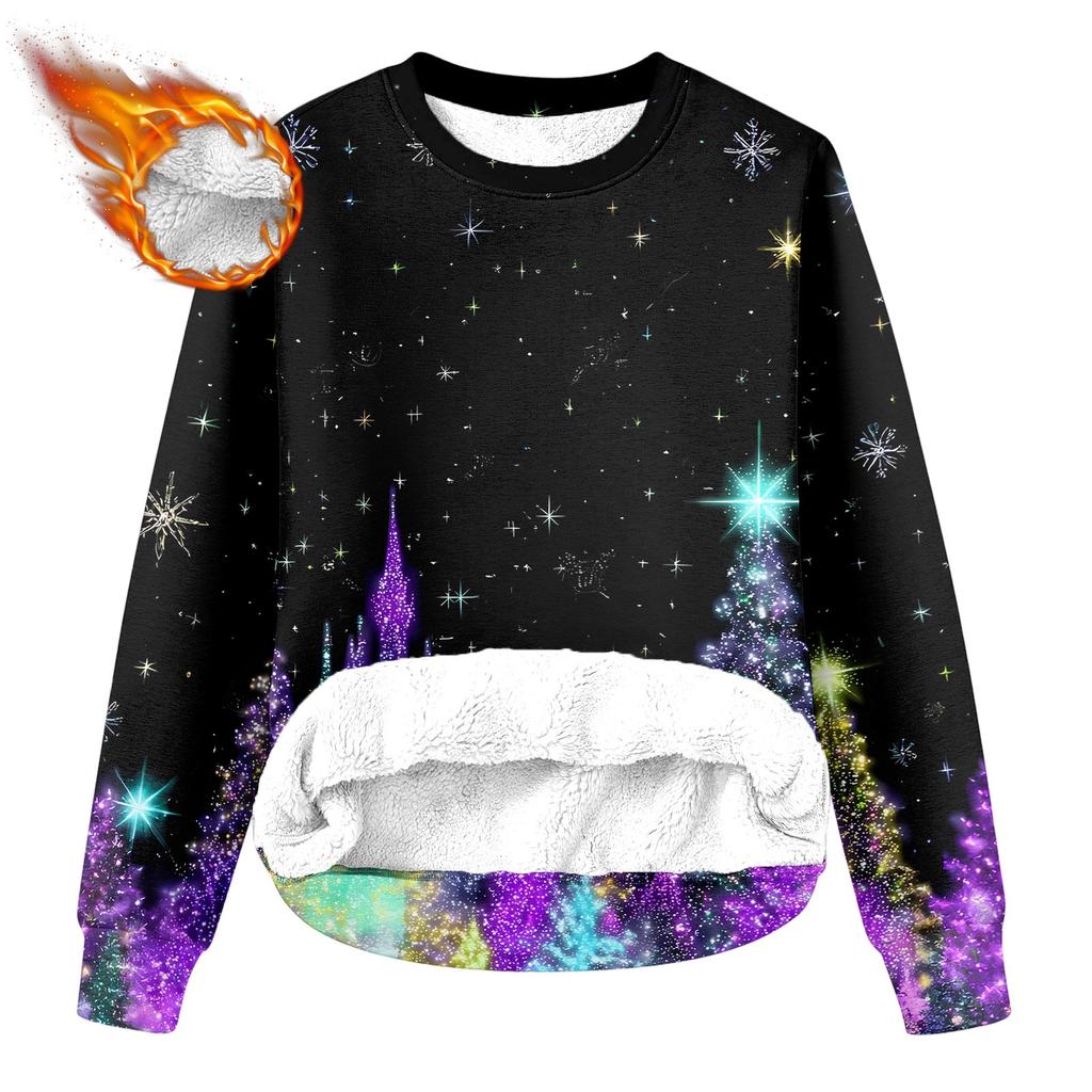 Women's Fashion Casual Long Sleeve Christmas Printed Round Neck Top Sweatshirt