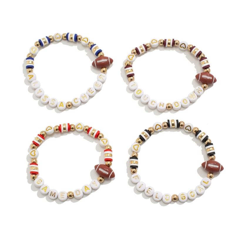 Versatile Unisex Football Charm Letter Beaded Bracelet Elastic Band Handchain for Everyday Wear Street Hand Jewelry