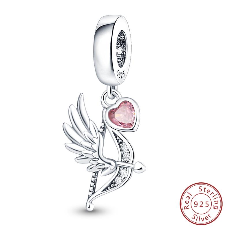 Fit 925 Silver Charms Beads Little Bear Lamb Little Flying Pig Pink Charms For Women DIY Birthday Jewelry Gift