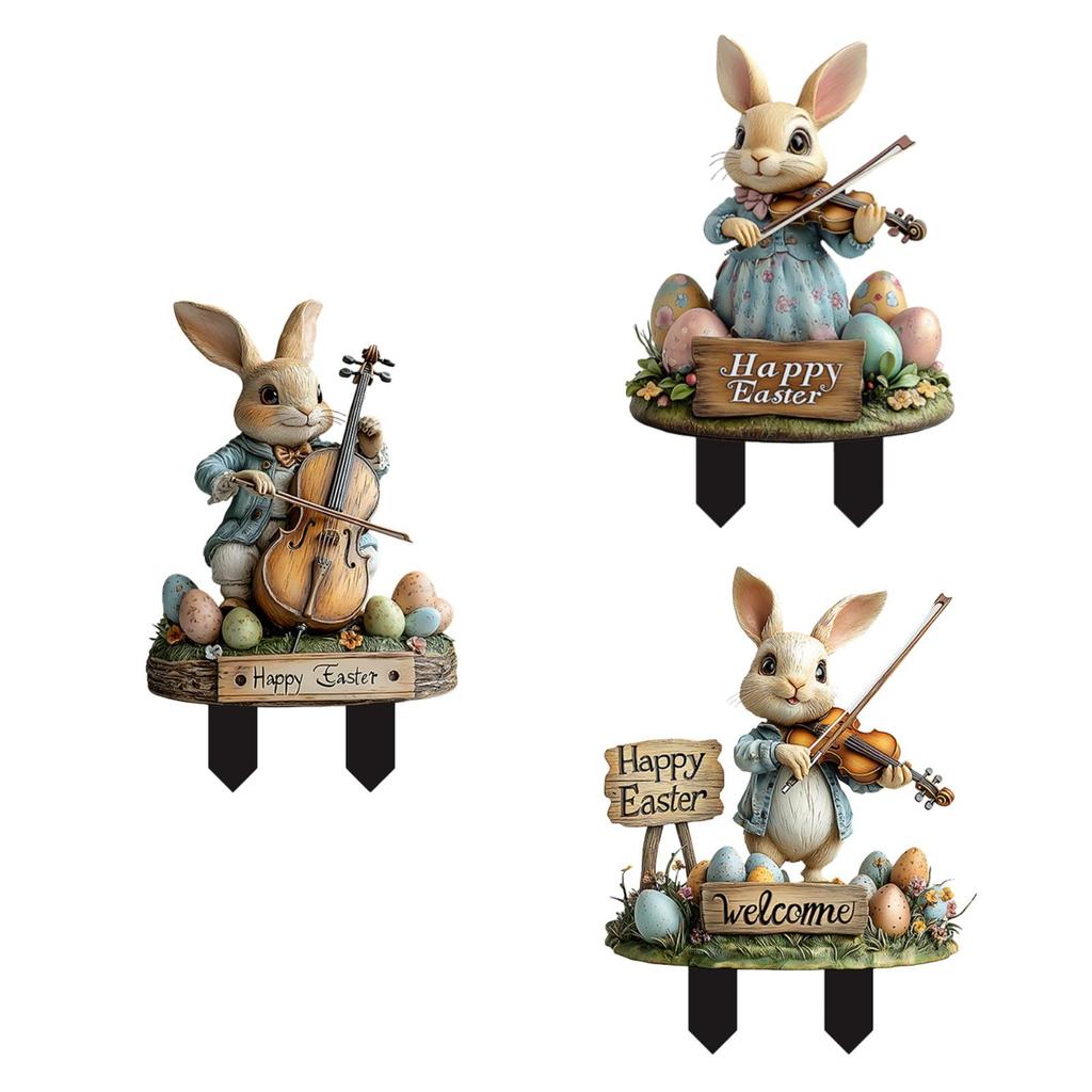 Easter Bunny Stake Easter Decor Yard Ornament Bunny Decorative Garden Stake Rabbits Easter Yard Sign for Backyard Path Garden