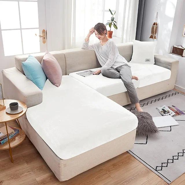 Elastisk fløyelssofa Seteputetrekk for stue Pute Sjeselong Luksus Hjørne L-form Møbelsofa Sliptrekk