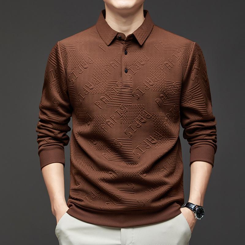 

Men S Polo Shirt Lapel T-Shirt Simple Jacquard Letter Casual Men S Bottoming Shirt 4XL кофейный