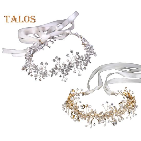 Women Retro Rhinestones Flower Leaf Headband Faux Pearl Ribbon Bow Hairband Bridal Wedding Hair Accessories