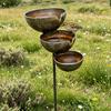 Metal Bird Bath Rustic Vintage Rain Catcher Garden Stake with 3-Tiered Bath Bowls Outdoor Bee Watering Station for Outside