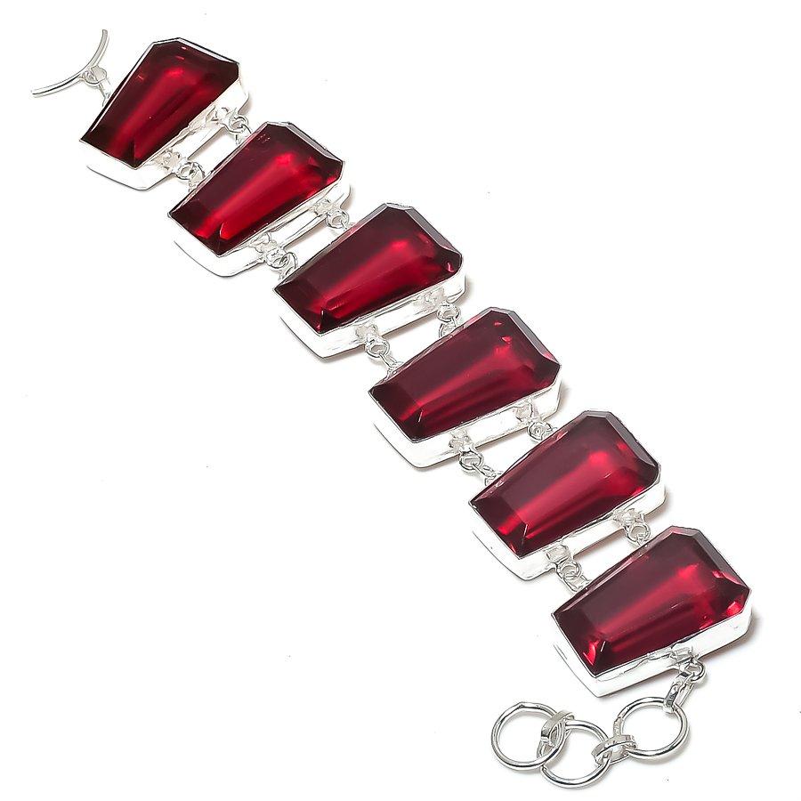 Natural Garnet Gemstone Handmade 925 Sterling Silver Bracelet 7-8" D2P88