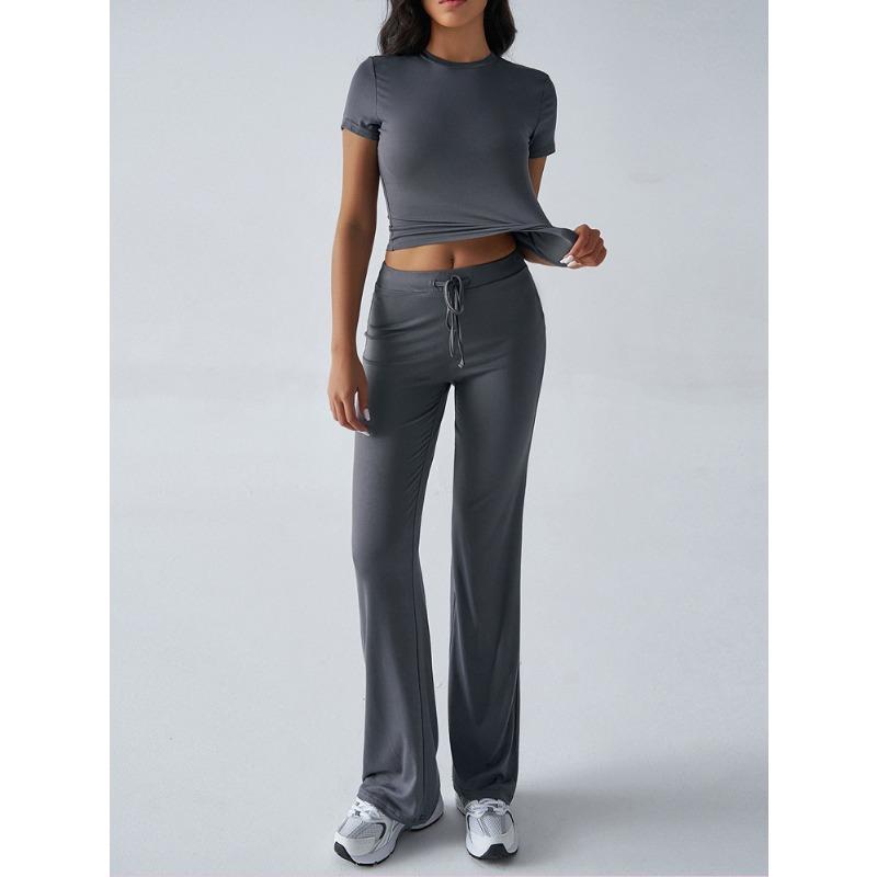 Women's Summer Temperament Solid Color Round Neck Casual Fashionable Short-sleeved Trousers Suit