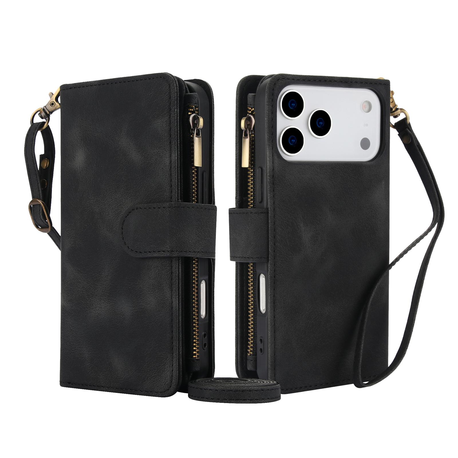 

Crossbody Strap&Lanyard Case for IPhone 16 Pro Max 17 Air 16e 15 Plus 14 13 Mini 12 11 7 8 Xs Xr Se 3 Card Holder Leather Wallet iPhone Air чёрный