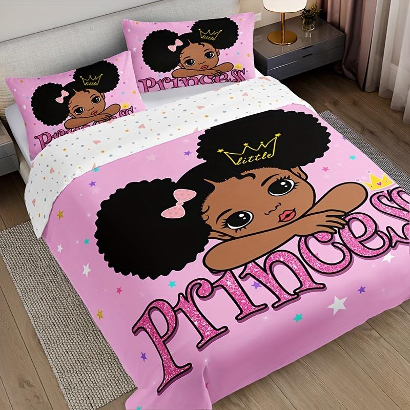 3pcs Fashionable and Cute Cartoon Little Girl Home Digital Double-sided Printed Quilt Cover Set