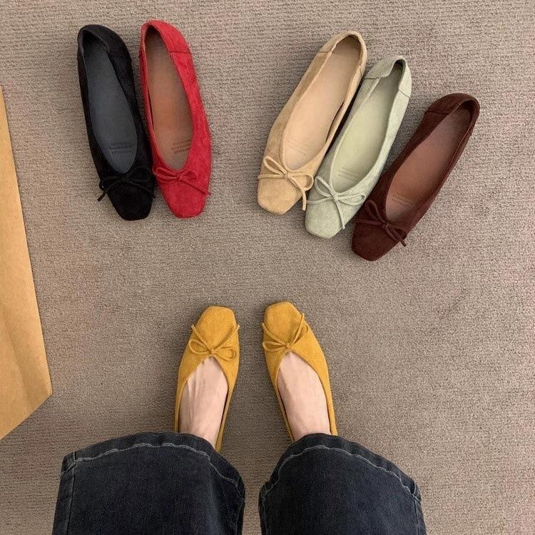 Inner Height Increase Shallow Single Shoes Women's Shoes Spring and Autumn 2025 New Square Head Suede Bow Temperament Versatile Evening Shoes
