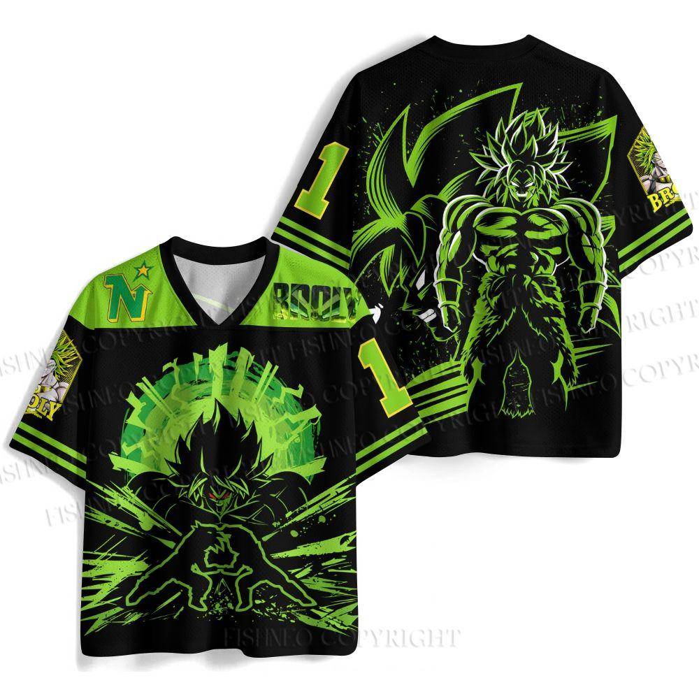 Men's New Broly Jersey Green Explosion Pattern V-Neck Short Sleeve Dragon Ball Super Anime Fan Casual Streetwear Sportswear