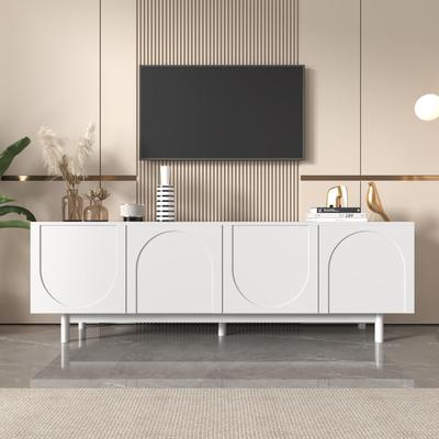 Moderner TV-Schrank, mit verstellbaren Einlegeplatten, Push-to-Open-Türen, Massivholzbeinen, vielseitiger Stauraum, für Wohnzimmer und Multimedia