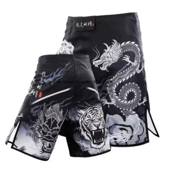 MMA UFC Chinese Tiger Dragon Lion Muay Thai Shorts Pants Kickboxing Boxing Unisex Men Women Kid Quick Dry Print Elastic Training