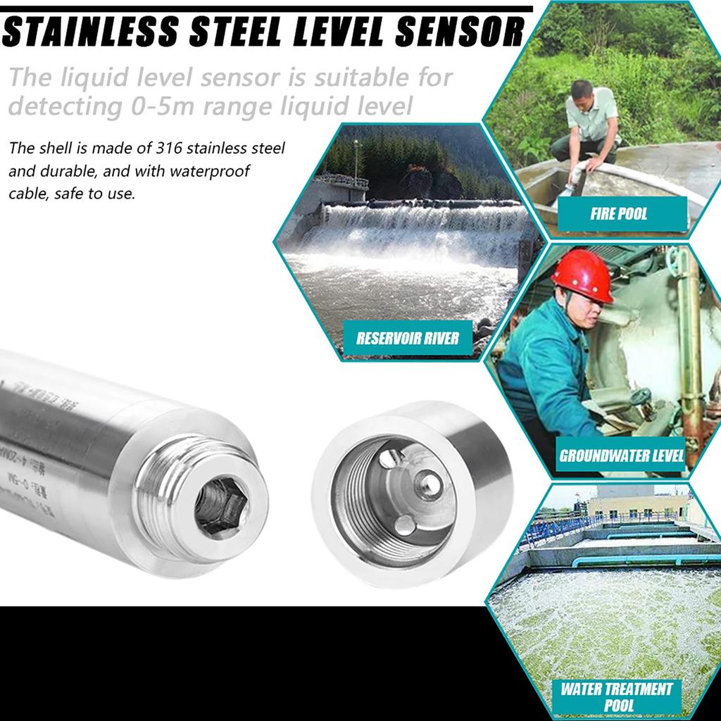 Flüssigkeitsstandssensor Edelstahl-Niveausensor DC24V 4-20mA Eintauchtyp Flüssigkeit Zur Erkennung 0-5m Bereich Tiefe
