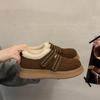 Retro Brown Thick-soled Piled Thickened Snow Cotton Shoes Women's 2025 New Winter Heightening Warm Mao Mao Boken Shoes