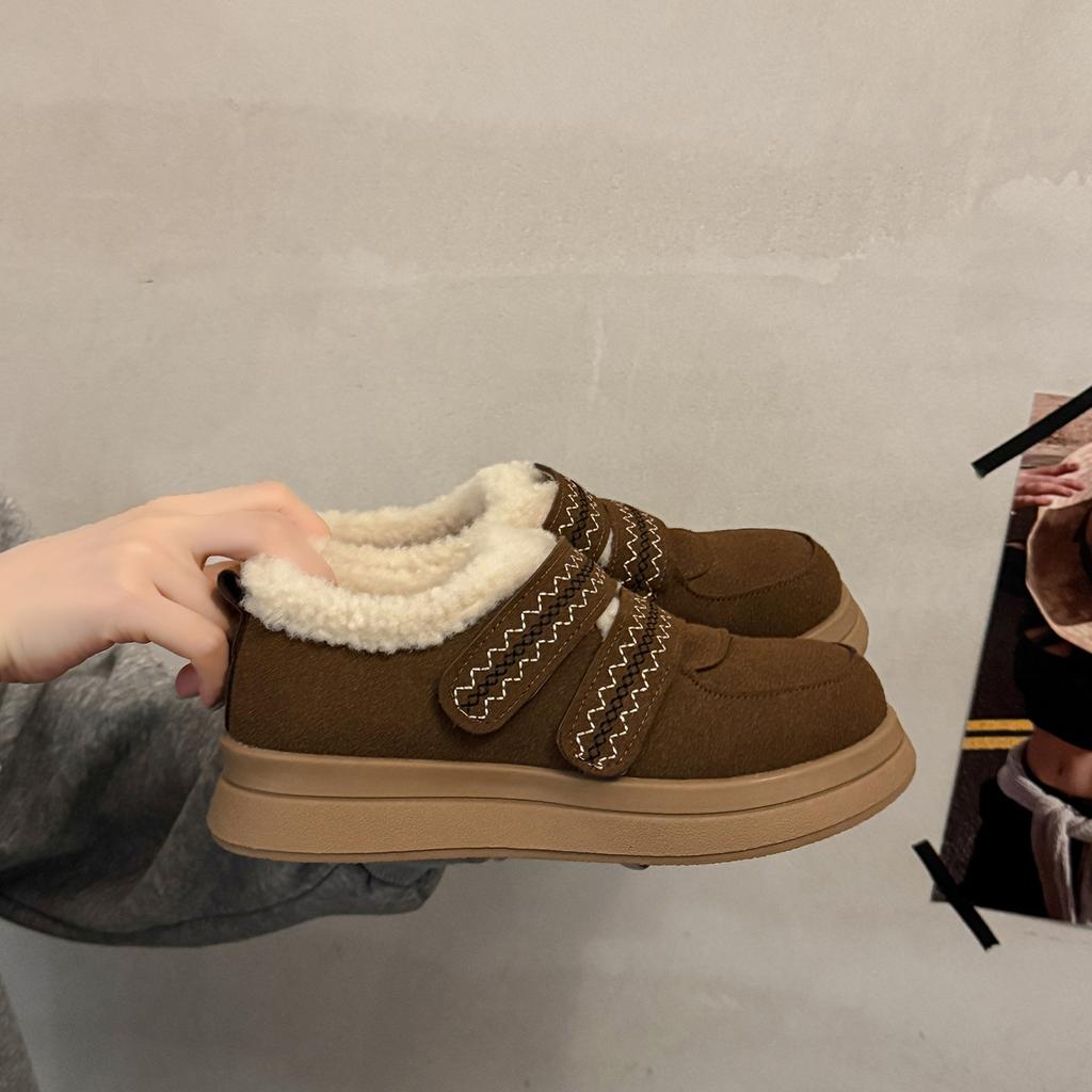 Retro Brown Thick-soled Piled Thickened Snow Cotton Shoes Women's 2025 New Winter Heightening Warm Mao Mao Boken Shoes