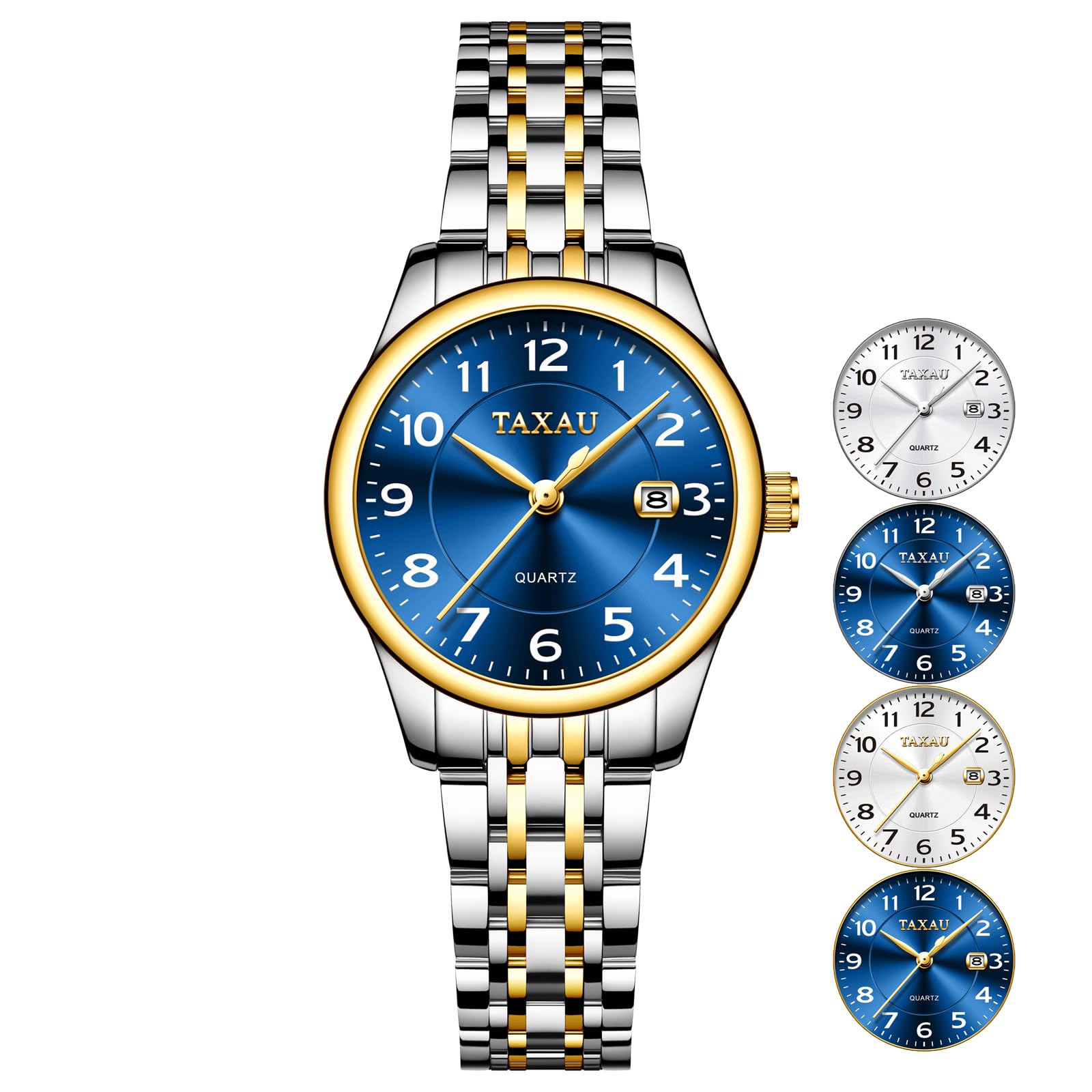 

Taxau Women s Quartz Watch Waterproof Blue Dial Date Display Stainless Steel Band Lightweight Easy to Read