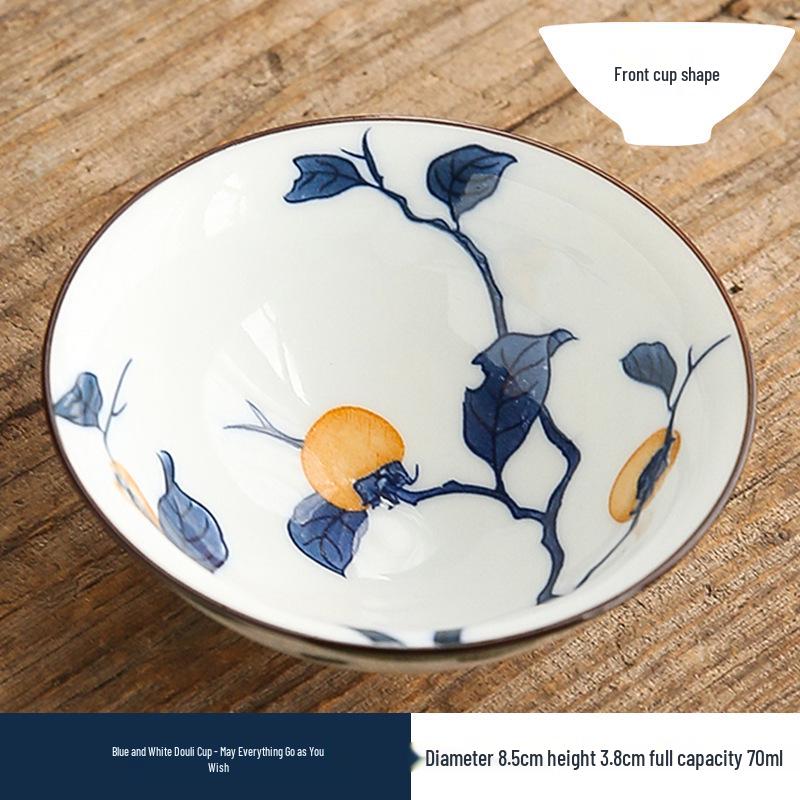 Two-Color Blue & White Porcelain Douli Teacup - Ceramic Kung Fu Master Cup, Japanese Tasting Bowl, Single Tea Cup.