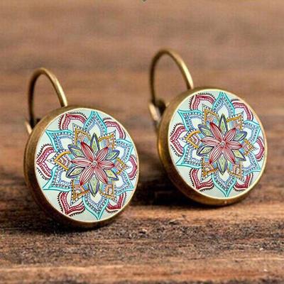 Vintage Unique Women Mandala Flower Alloy Hook Earrings Lady Ear Jewelry Gift MIT