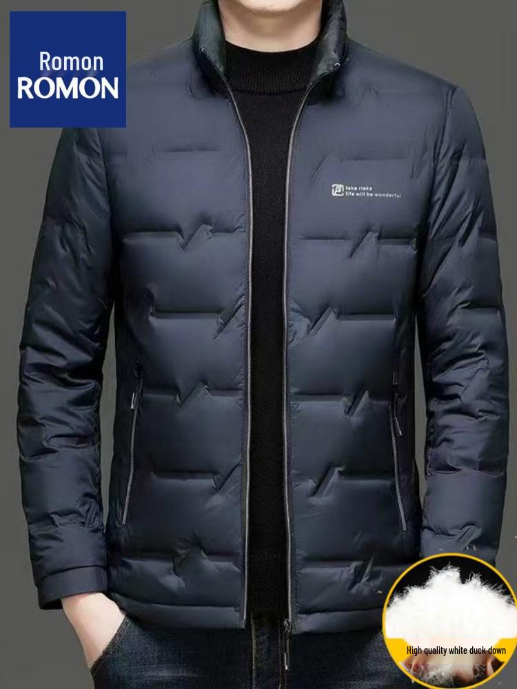 Romon Men's 2025 Stand-Up Collar Down Jacket - High-End, Versatile Business Casual Coat for Spring & Autumn.