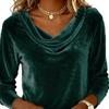 Women Tops Swing Collar Long Sleeve Velvety Fabric Solid Color Pullover Tops Golden Velvet Casual Blouse Office Date Wear
