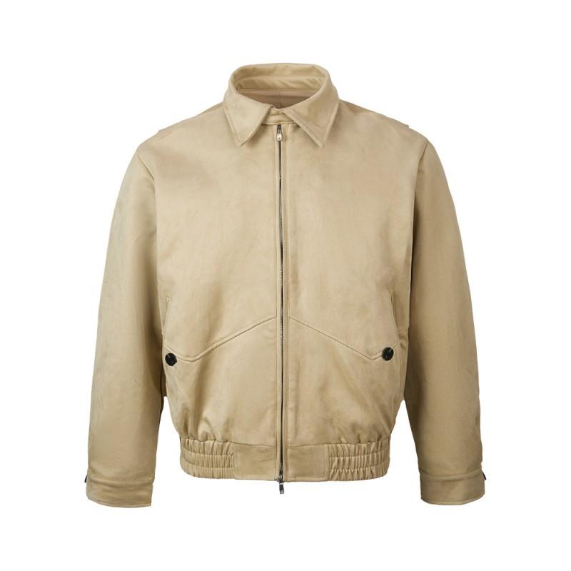 Herren Vintage Harrington Jacke Weiches Wildlederähnliches Material Slim Fit Lässige Oberbekleidung Winter Medium beige