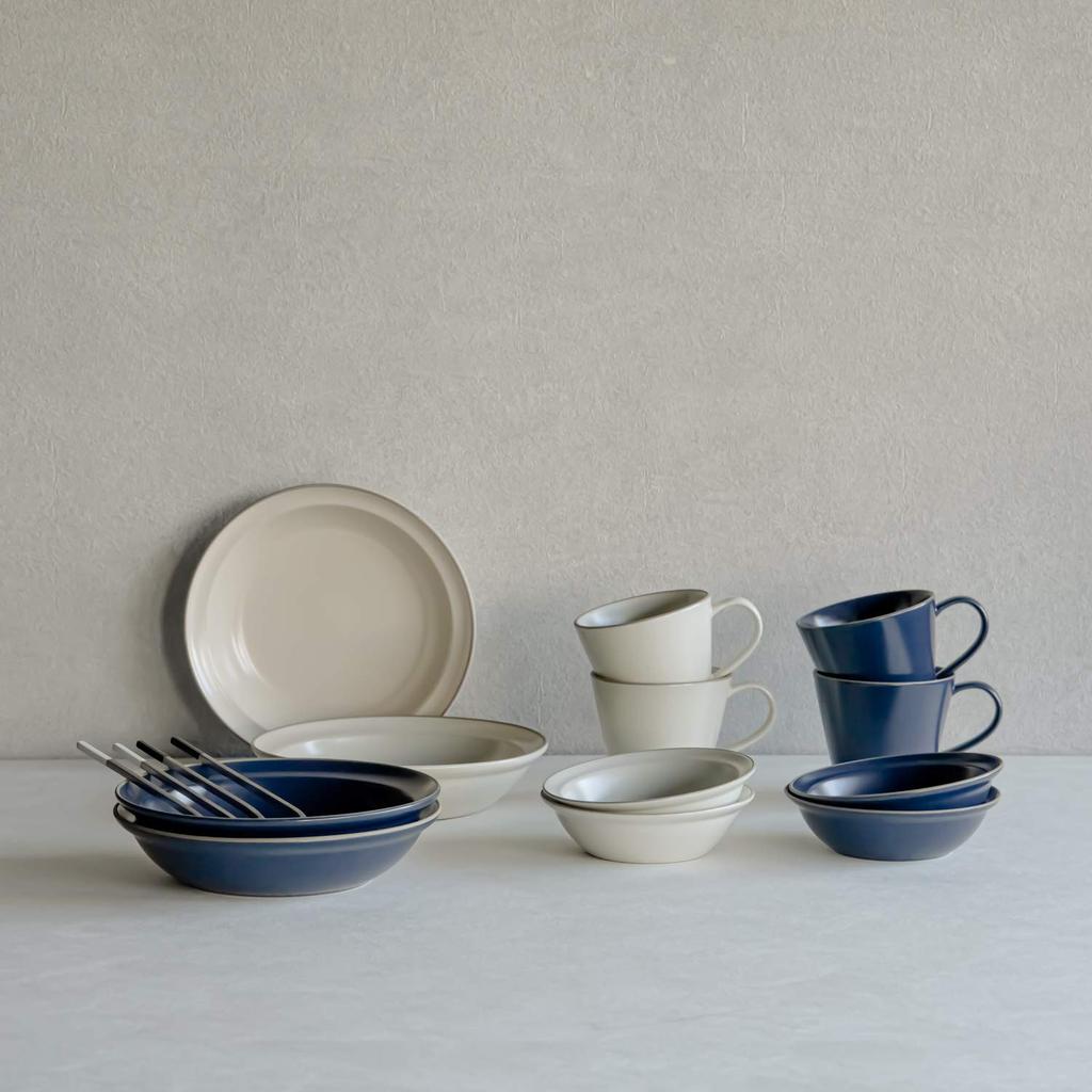 TAMAKI Paired Tableware Edge Line 6 Piece Microwave and Dishwasher For 2 Living for Two Set, Blue, Set, Safe, Boxed, People, T-930250