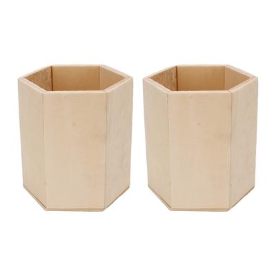 2 Piezas Portalápices de Madera Hexágono Geométrico DIY Portalápices Rugoso Organizador de Almacenamiento de Escritorio para el Hogar