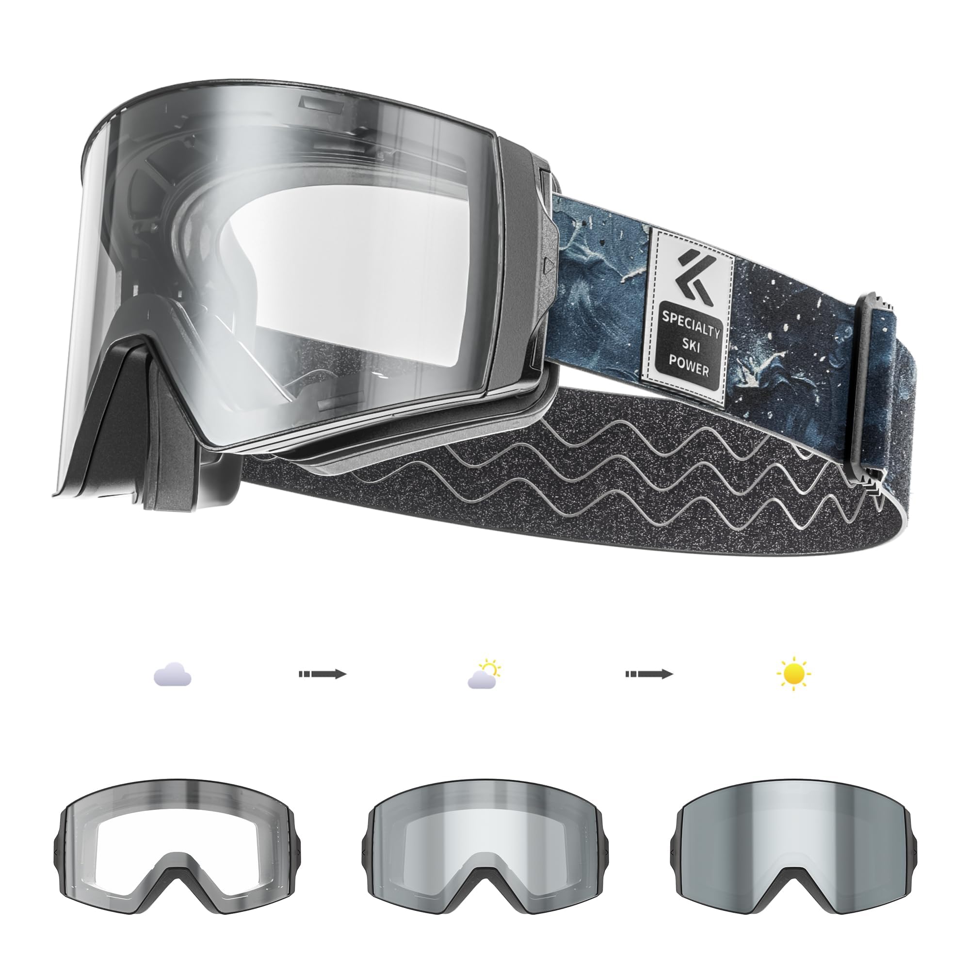 

KAPVOE Горнолыжные и сноубордические очки с двойными магнитными линзами, широким углом обзора HD, защитой от УФ-лучей, линзами Starry Sky с защитой от запотевания, съемные, унисекс, зеркальные, обзорные,