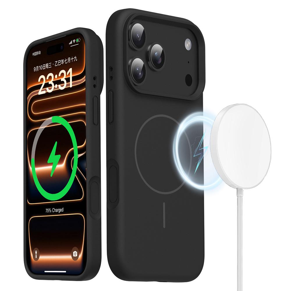 For iPhone 17 Pro Max Magnetic Case Skin-Friendly Liquid Silicone + PC Phone Cover Compatible with MagSafe