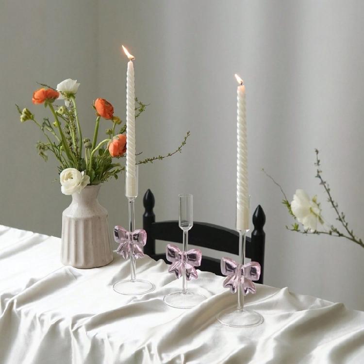 Bowknot Glass Taper Candle Holders Glass Candlestick Stand Decors Table Centerpieces for Christmas Event Parties Wedding