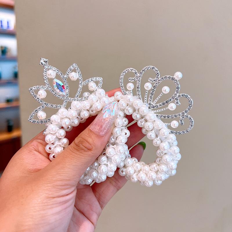 Children's Crown Pearl scrunchie Princess Hodeplagg perler perler hodestreng Jentebolle Hode Artefakt Gummibånd Hodeblomstslips