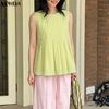 VONDA Women Summer Sleeveless Splicing Hem Ruffled Casual Tank Tops