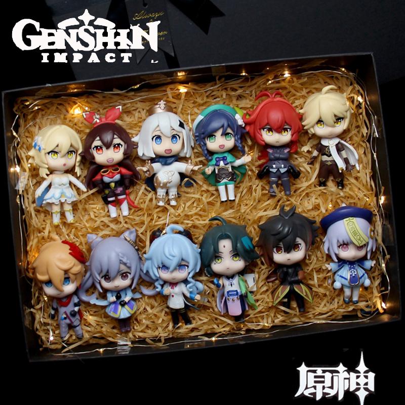 6pcs/set Genshin Impact Anime Figure Game Cartoon Aether Lumine Amber Venti Diluc Paimon Dolls Toy Kawaii Character Gift