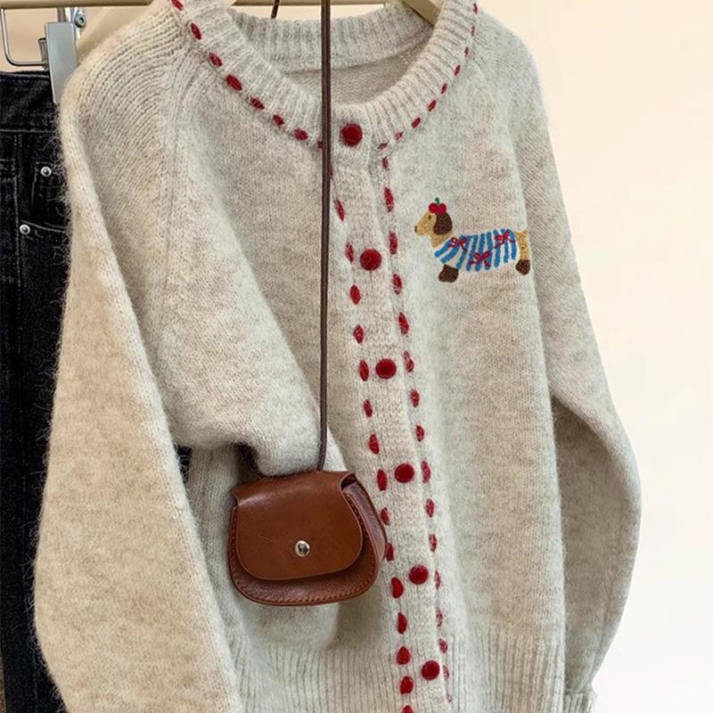 Soft Waxy Crew Neck Sweater Jacket Women's Autumn and Winter New Design Sense Outside Wear Lazy Knitted Cardigan Top