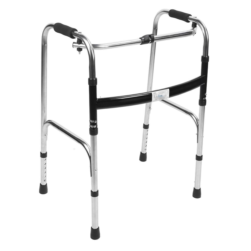 Elderly Folding Walker Height Adjust Stainless Steel Portable Recovery Senior Walker Silver Black