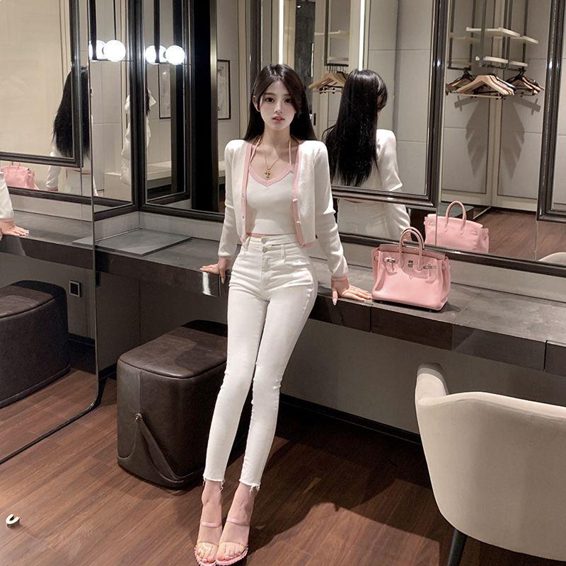 

Women’s High-Waisted White Skinny Denim Jeans - Slim Fit, Stretch, 2026 Spring Style, Pencil-Leg, Nine-Point Length XS білий