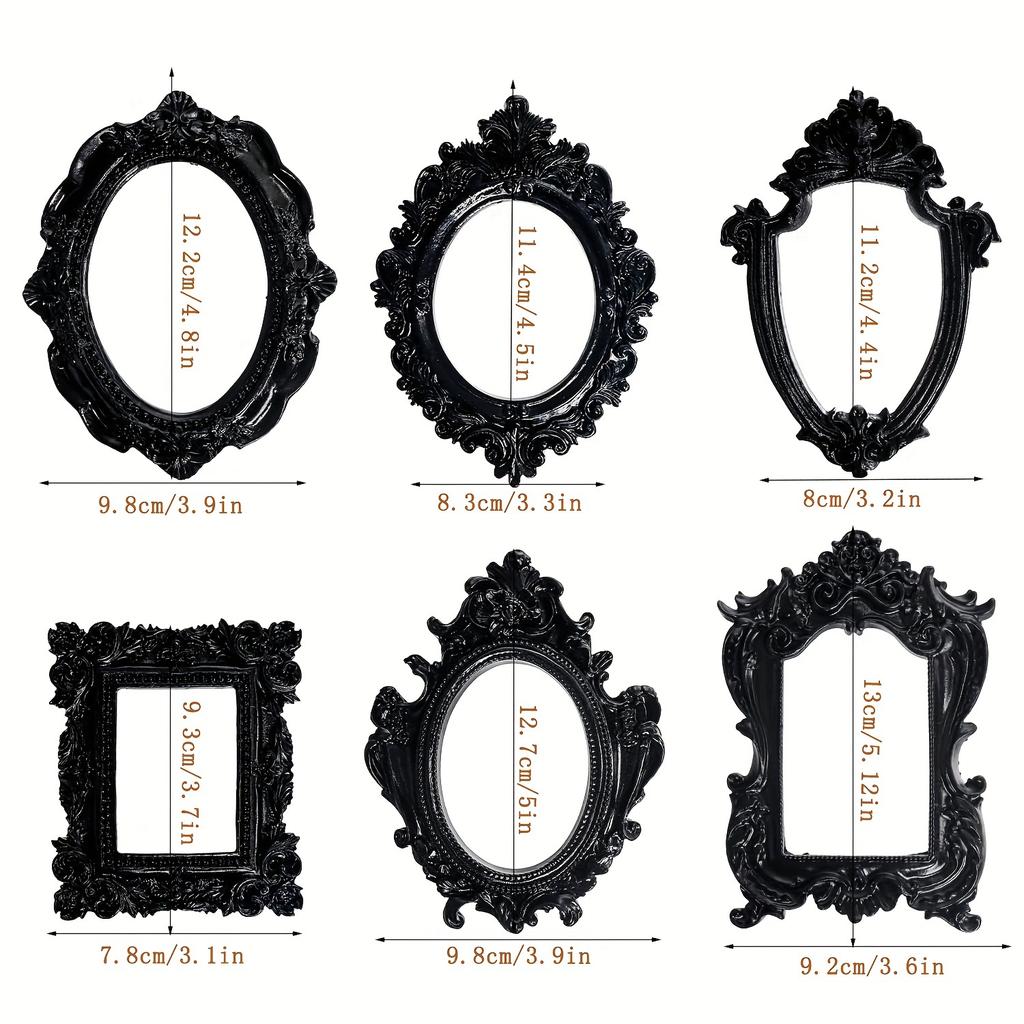 6 Pcs Dark Elements Vintage Mini Photo Frames Vintage Resin Black Photo Frames Vintage Mini Photo Frames Creative Oval Photo Frames