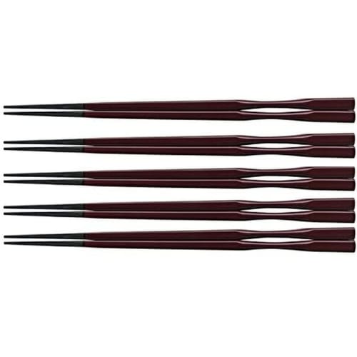 J-kitchens Chopsticks, Set of 5, 22.5cm Pestle-Shaped Takushima Chopsticks, PBT, Teak Finish, Made In Japan