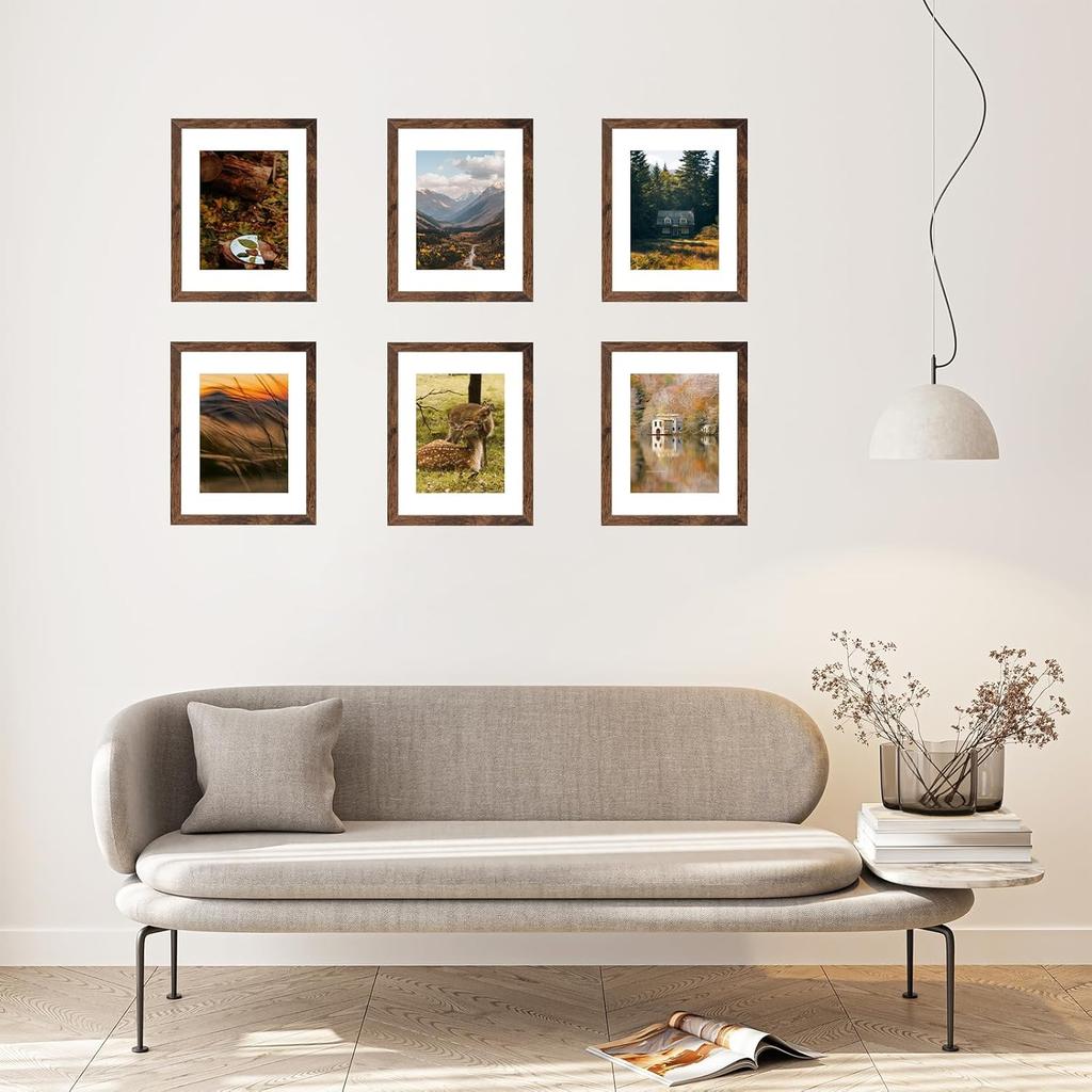 8x10 Picture Frame with 6x8 Mat Deep Brown, Display 6x8 with Mat or 8x10 Without Mat, Wood 8 by 10 Photo Frame, 8 x 10 Frame for Wall Hanging and