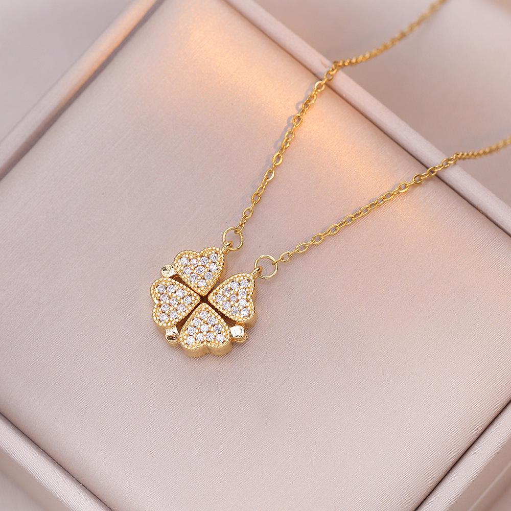Heart-to-Heart Openable Four-Leaf Clover Necklace - High-End Light Luxury Clavicle Chain