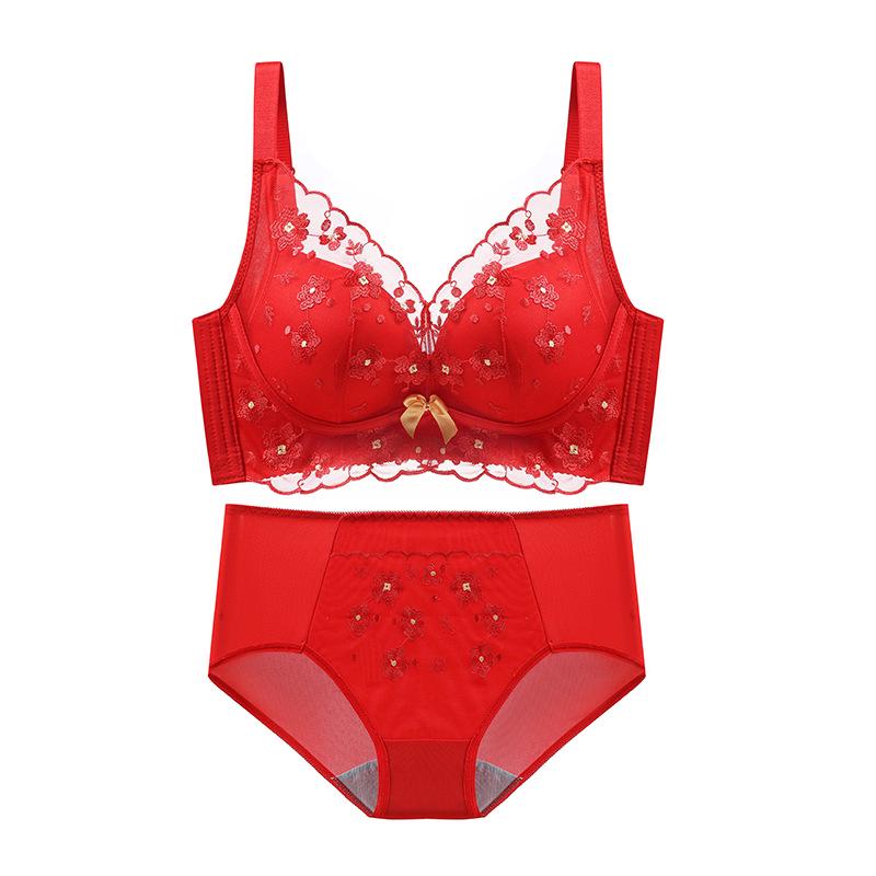 Benming Year Red Bridal Push-Up Bra Set for Women - Adjustable, Small Chest
