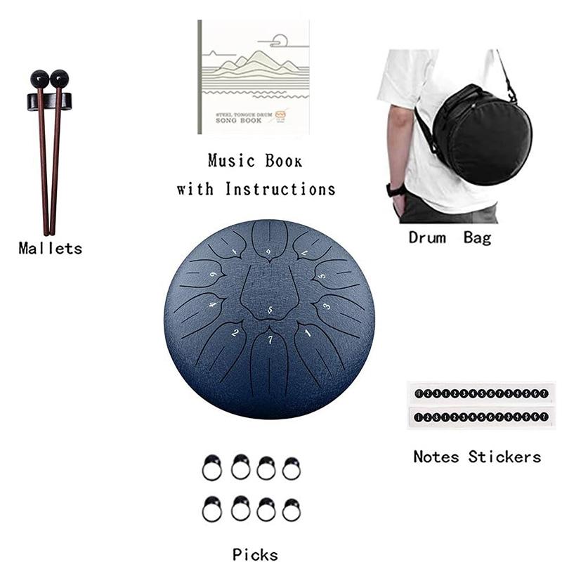 Hluru 10 Inch 11 Notes Glucophone Steel Tongue Drum D Tones Music Drum Ethereal Drum Percussion Instrument 11 Notes Steel Drum