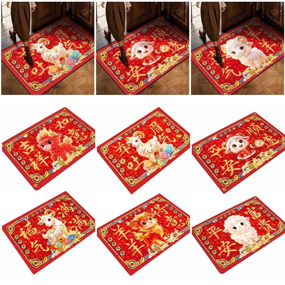 60*40cm Festive Decoration Door Mat Cartoon Front Door Decorative Carpet New Year Red Floor Mat