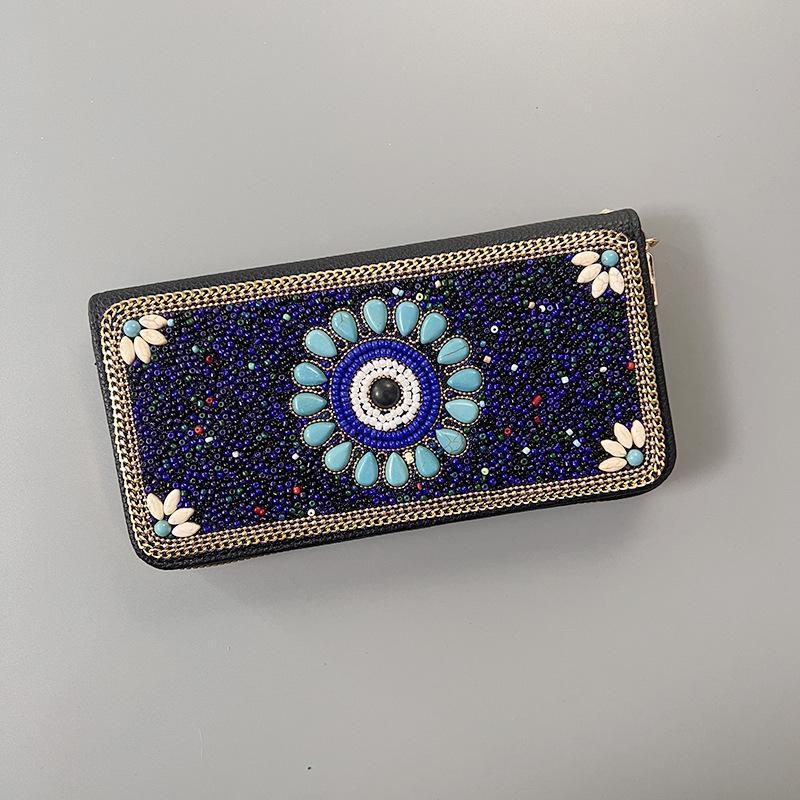 Ręcznie robiona etniczna retro kopertówka: Koraliki Ryżowe Kosmetyczka Wieczorowa na Zamek Błyskawiczny i do Przechowywania