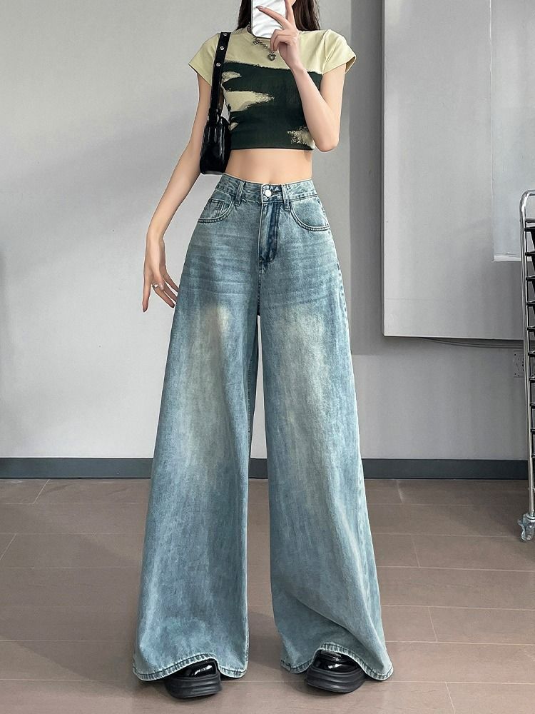 

Большие размеры Широкие Свободные Широкие джинсы Женские Годы Драпировка Прямые С высокой талией Тонкие Длинные брюки Джинсы для женщин Длинные джинсовые брюки 4XL